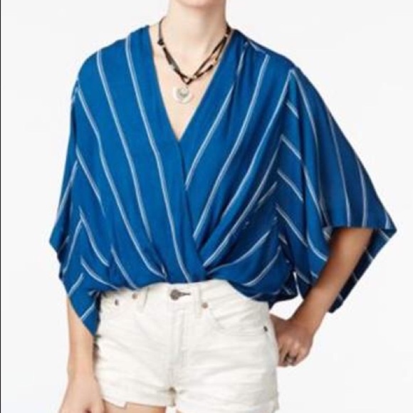 Free People Tops - Free People Sleepy Time Indigo Striped Kimono Top